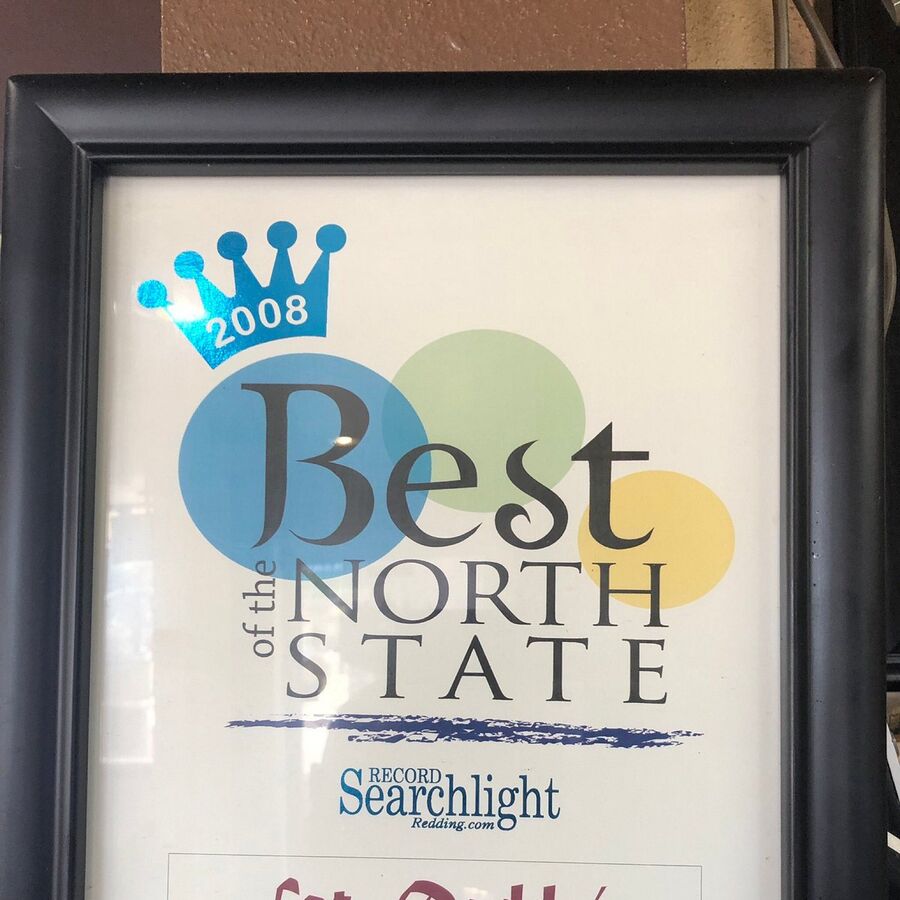 Framed 2008 Best of the North State award from the Record Searchlight, on the restaurant wall